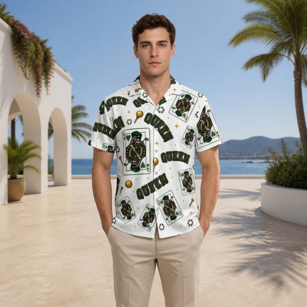 The Queen Button-Up White/Green– Bluffs & Bogeys