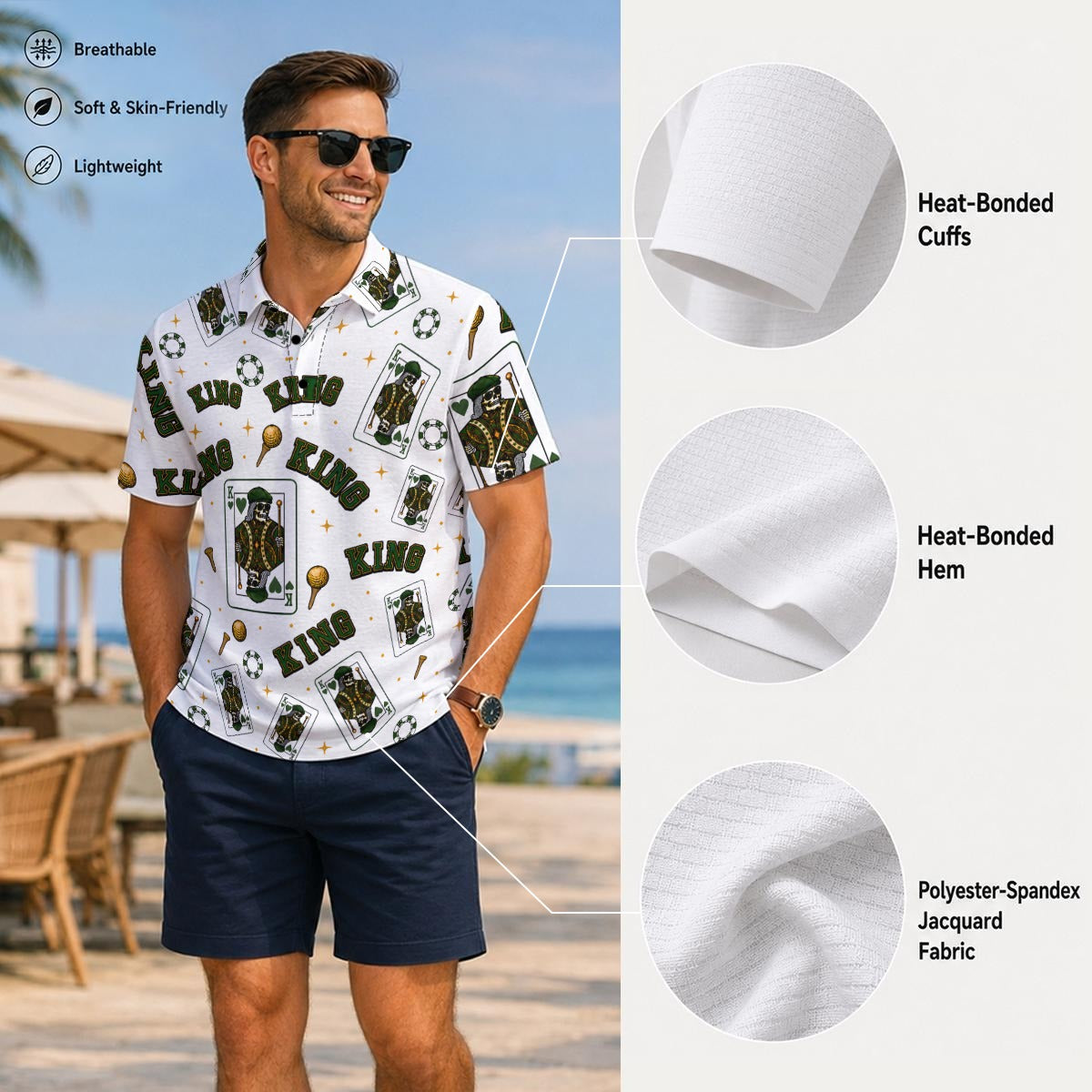The King Performance Polo White/Green V4– Bluffs & Bogeys