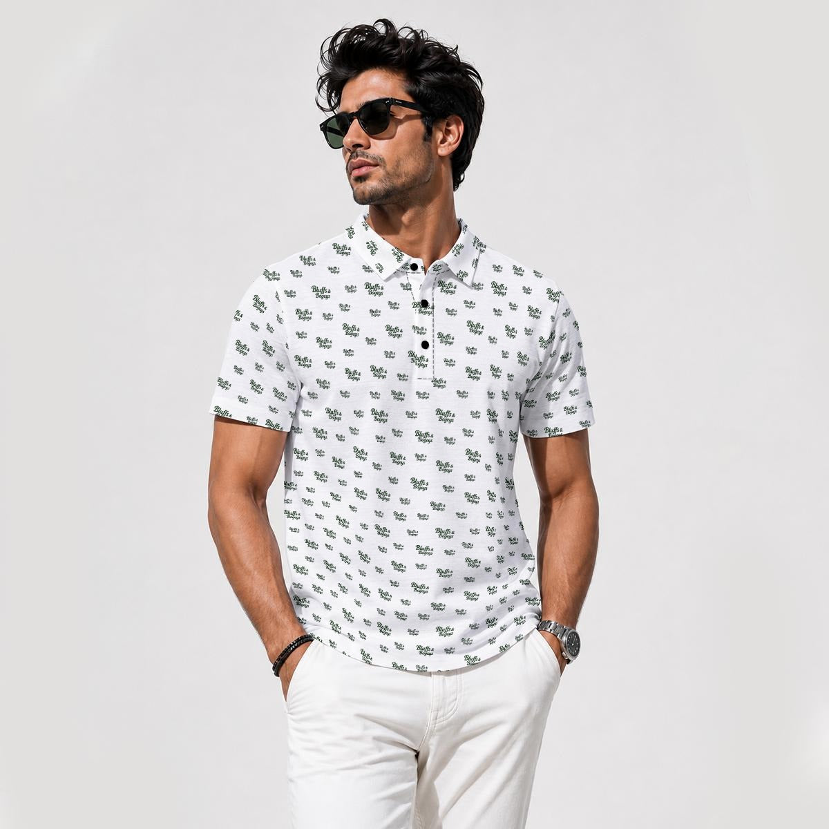 The Signature Bluffs & Bogeys Performance Polo White V4