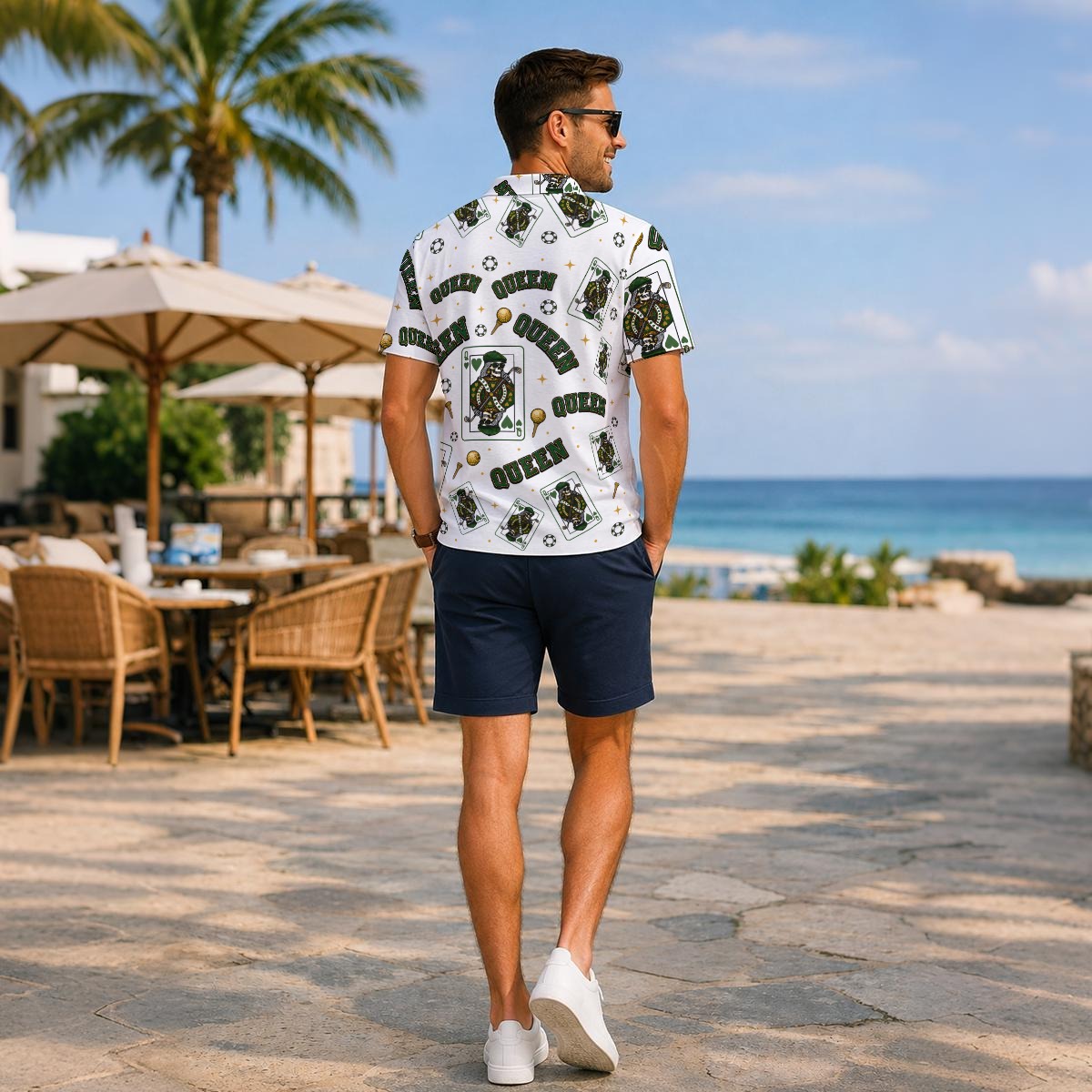 The Queen Performance Polo  White/ Green– Bluffs & Bogeys V4
