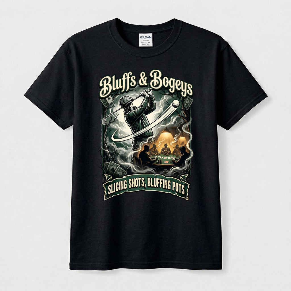 Bluffs & Bogeys “Slicing Shots, Bluffing Pots” Graphic Tee - Front
