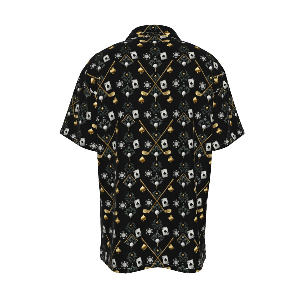 Bluffs & Bogeys Men's Performance Button-Up - Clubs and Cards  - Black