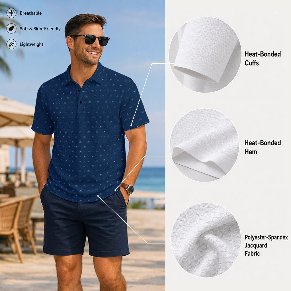 Bluffs & Bogeys Men's ~ Lucky Few Micro Print Blue Men's Polo V4