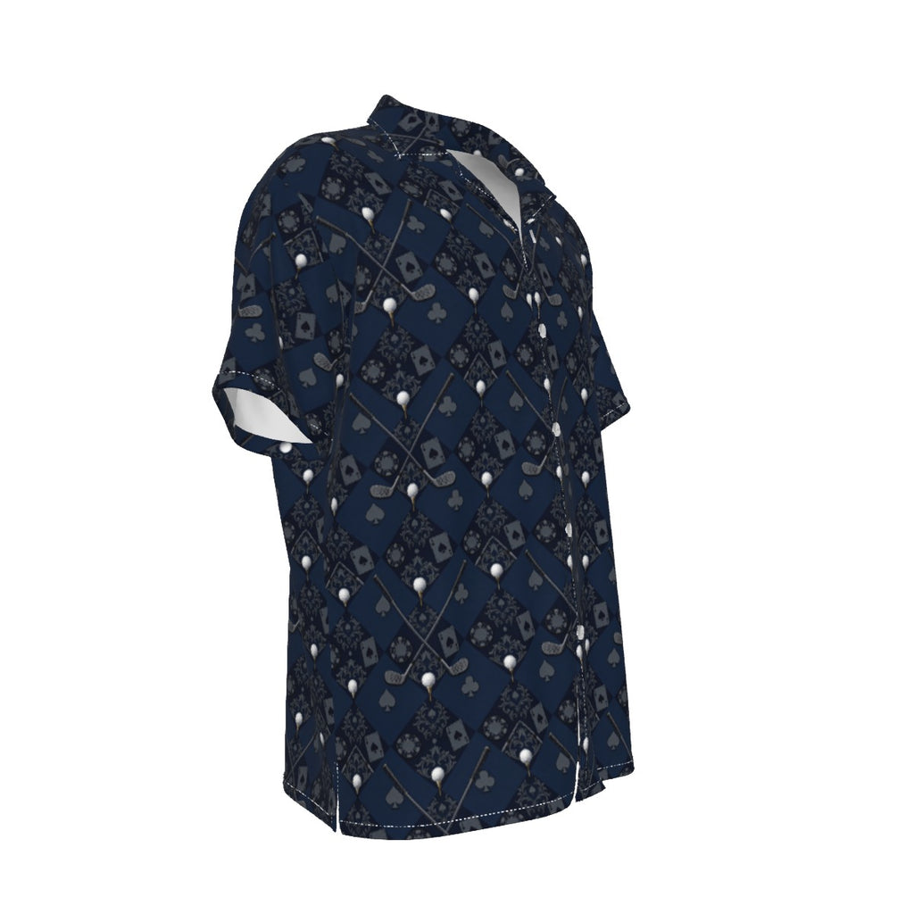 Bluffs & Bogeys Men's Performance Button-Up - Clubs and Cards  - Blue