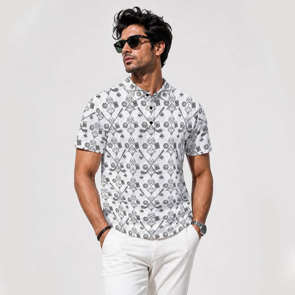 Bluffs & Bogeys ~ Cards and Clubs White ~ Men's Polo V4