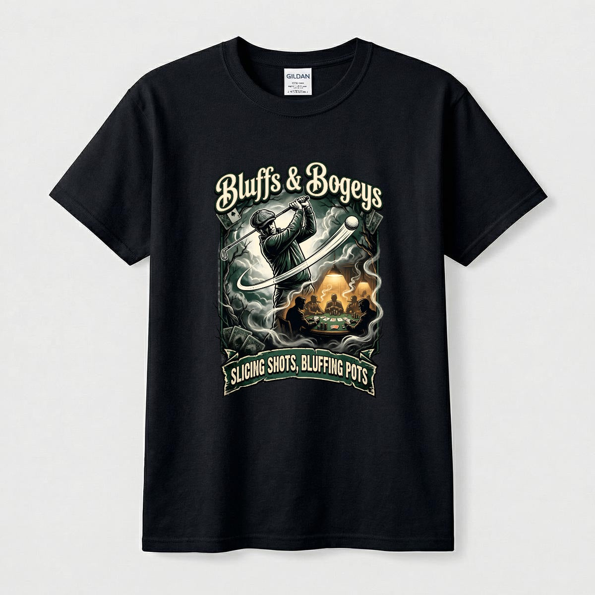 Bluffs & Bogeys “Slicing Shots, Bluffing Pots” Graphic Tee - Front