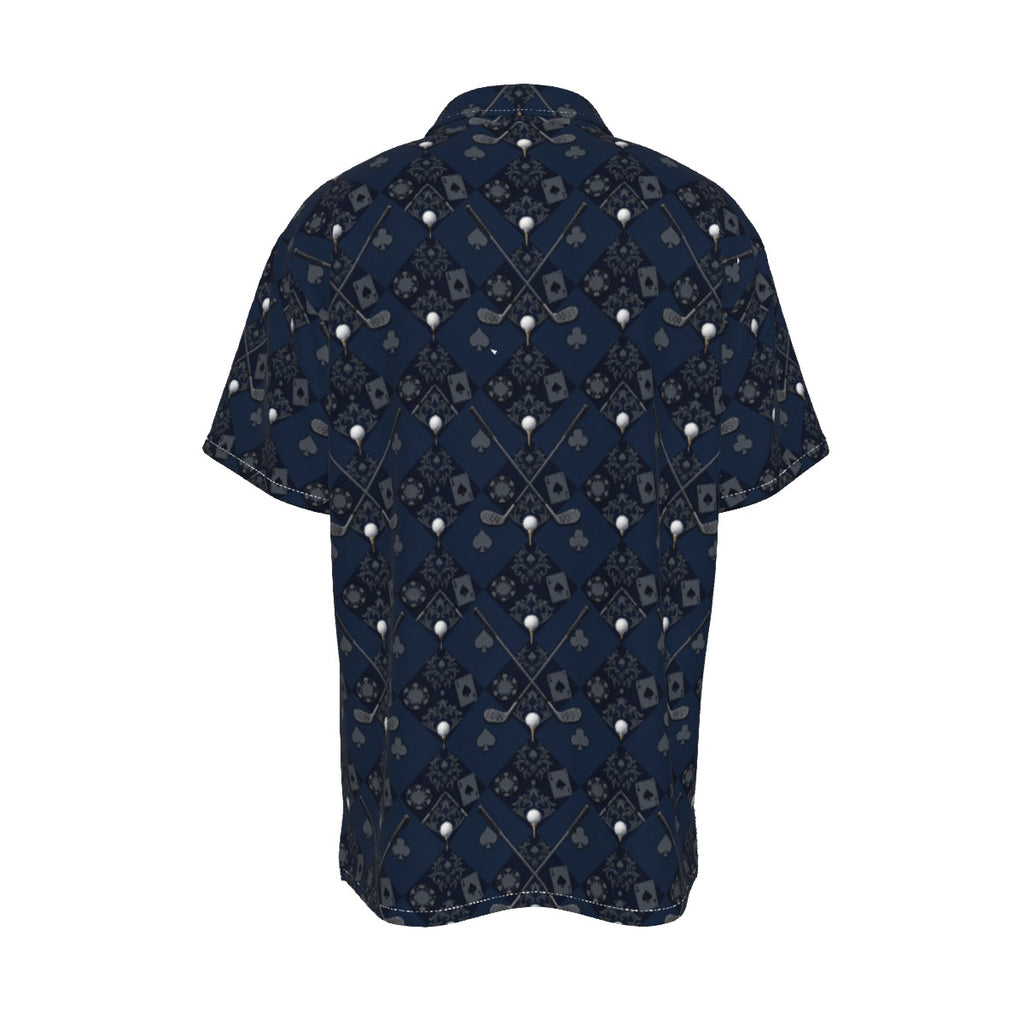 Bluffs & Bogeys Men's Performance Button-Up - Clubs and Cards  - Blue