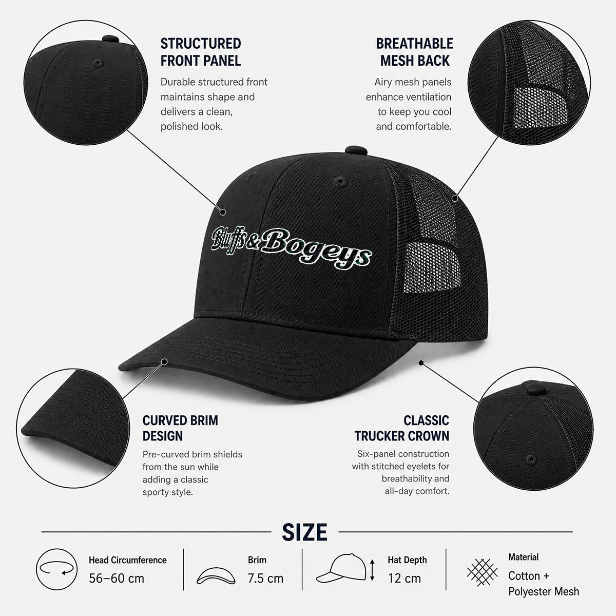 Bluffs & Bogeys Curved Mesh Cap ~ Black