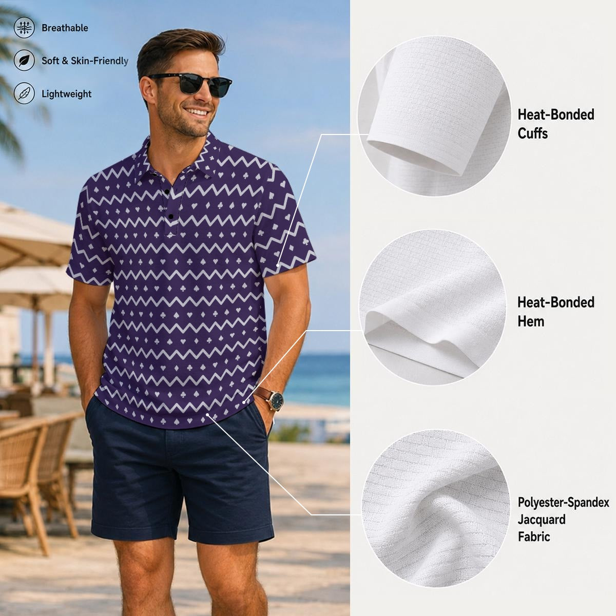 The Zigzag – Purple Performance Golf Polo V4