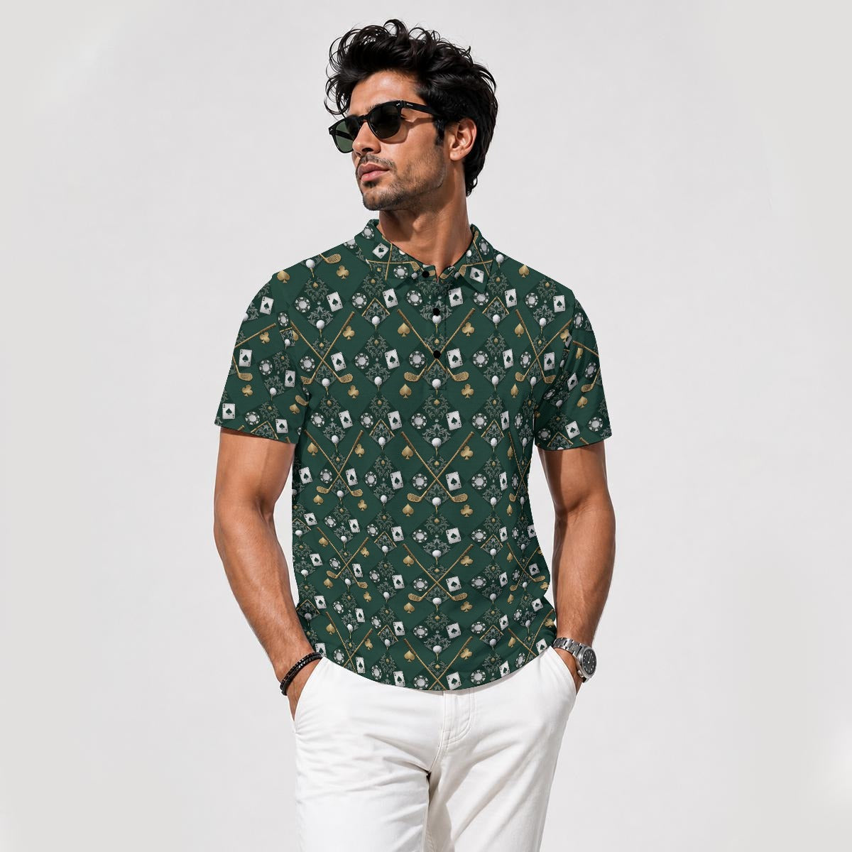 Bluffs & Bogeys ~ Cards and Clubs Green ~ Men's Polo V4