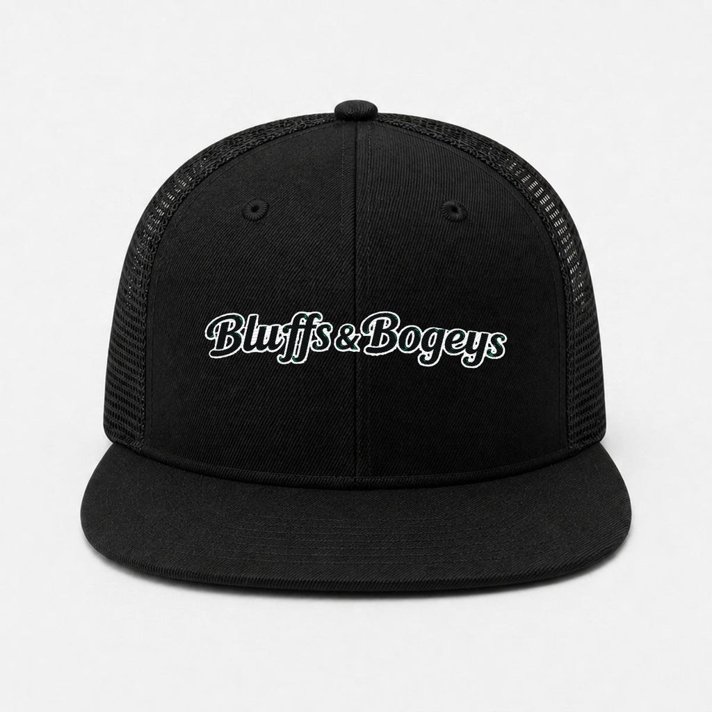 Bluffs & Bogeys Script Trucker Cap ~ Black