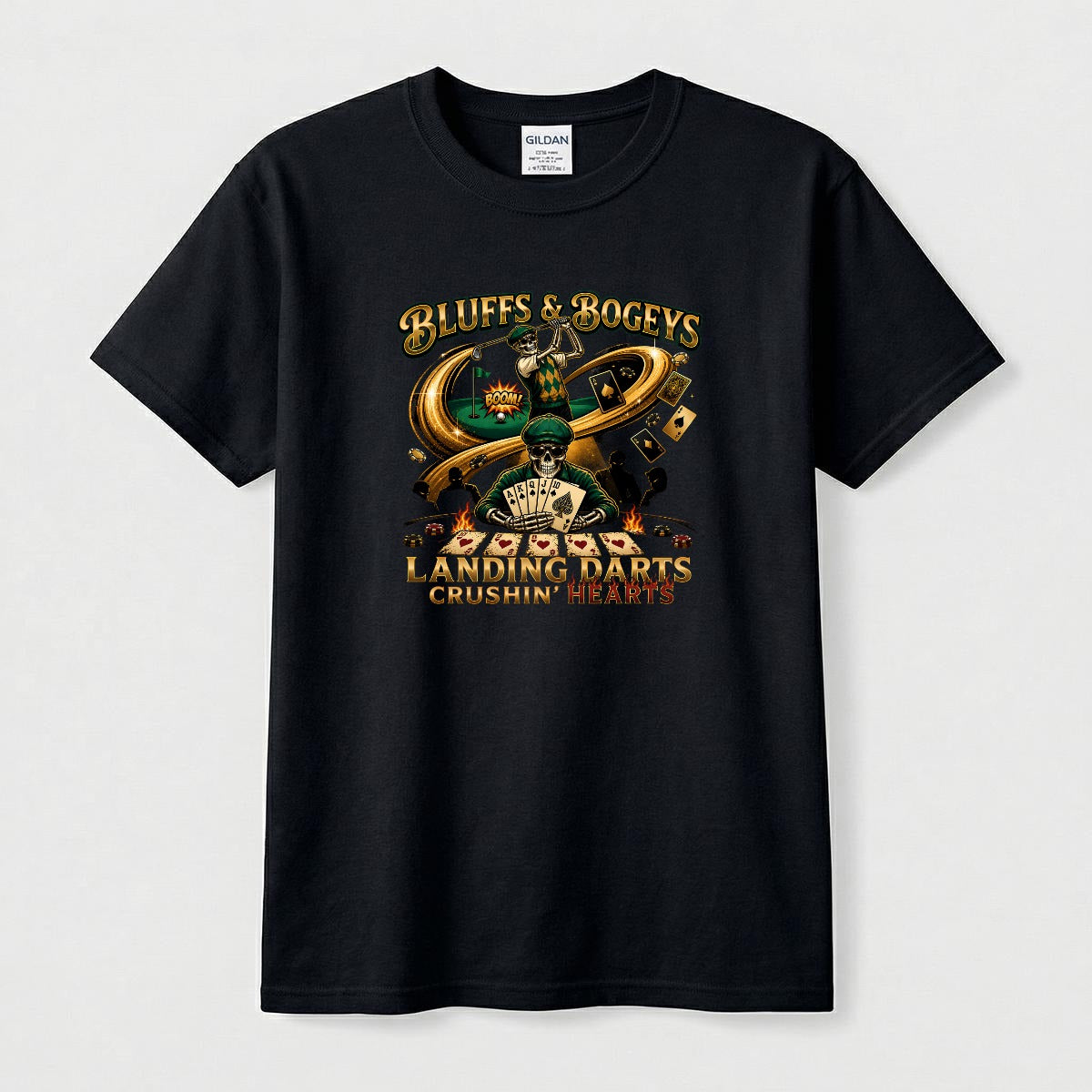 Bluffs & Bogeys “Landing Darts, Crushin Hearts” Front