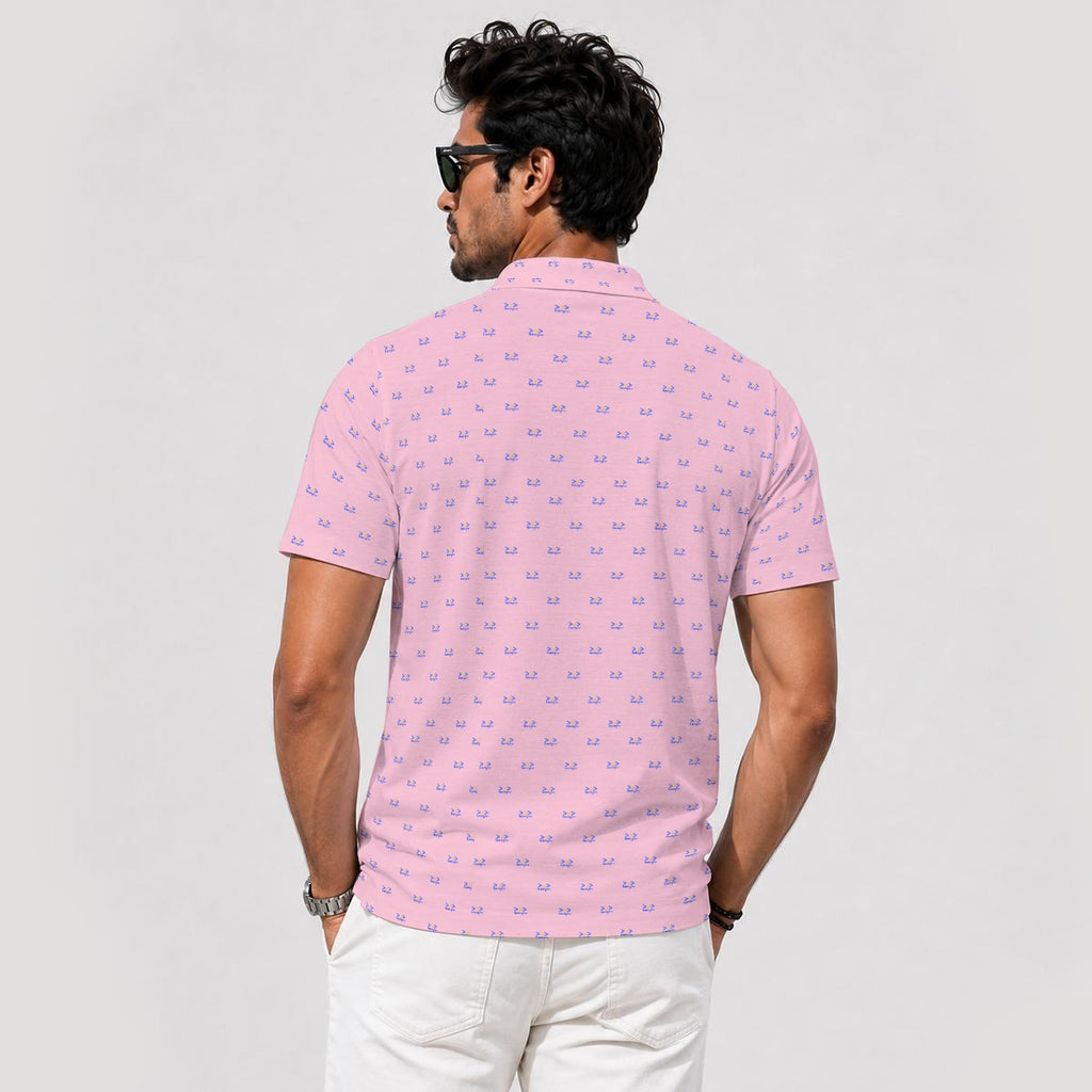Bluffs & Bogeys Men's ~ Lucky Few Micro Print Pink Men's Polo V4
