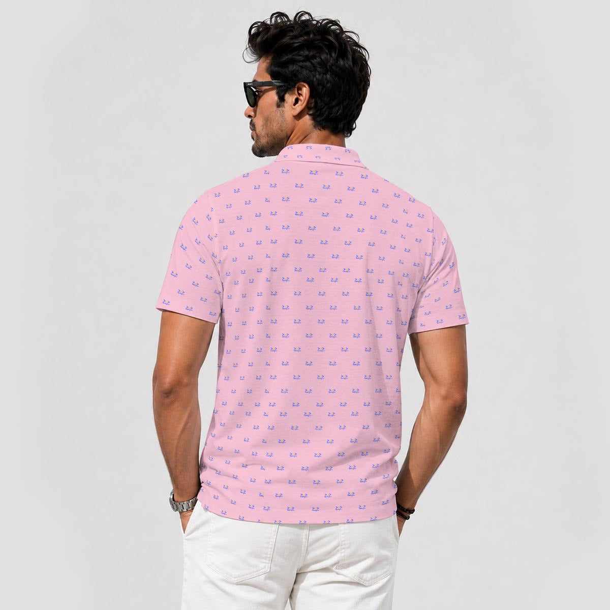 Bluffs & Bogeys Men's ~ Lucky Few Micro Print Pink Men's Polo V4