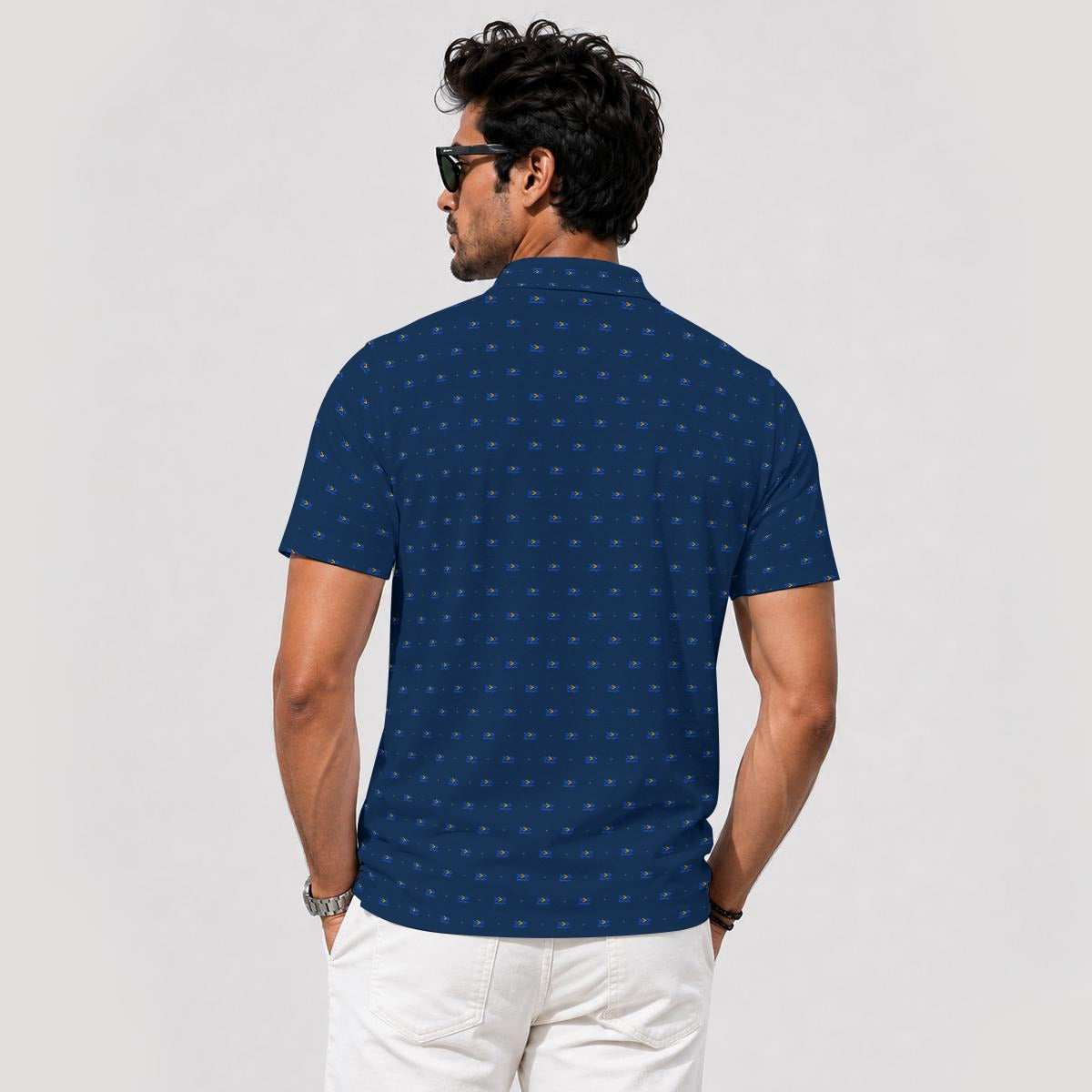 Bluffs & Bogeys Men's ~ Lucky Few Micro Print Blue Men's Polo V4