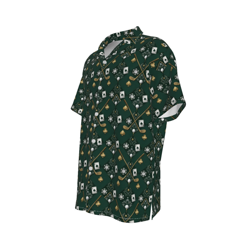 Bluffs & Bogeys Men's Performance Button-Up - Clubs and Cards  - Green