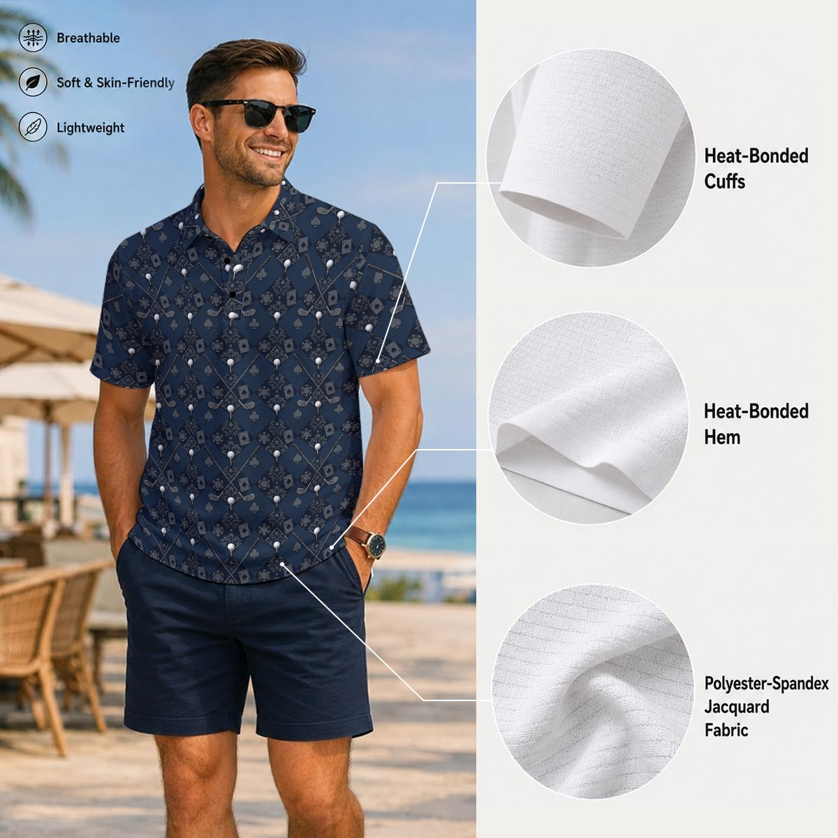 Bluffs & Bogeys ~ Cards and Clubs Blue ~ Men's Polo V4