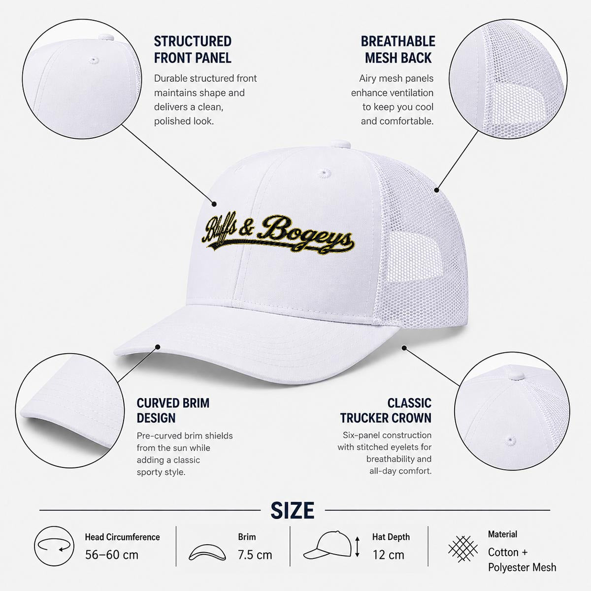 Bluffs & Bogeys Curved Mesh Cap ~ White
