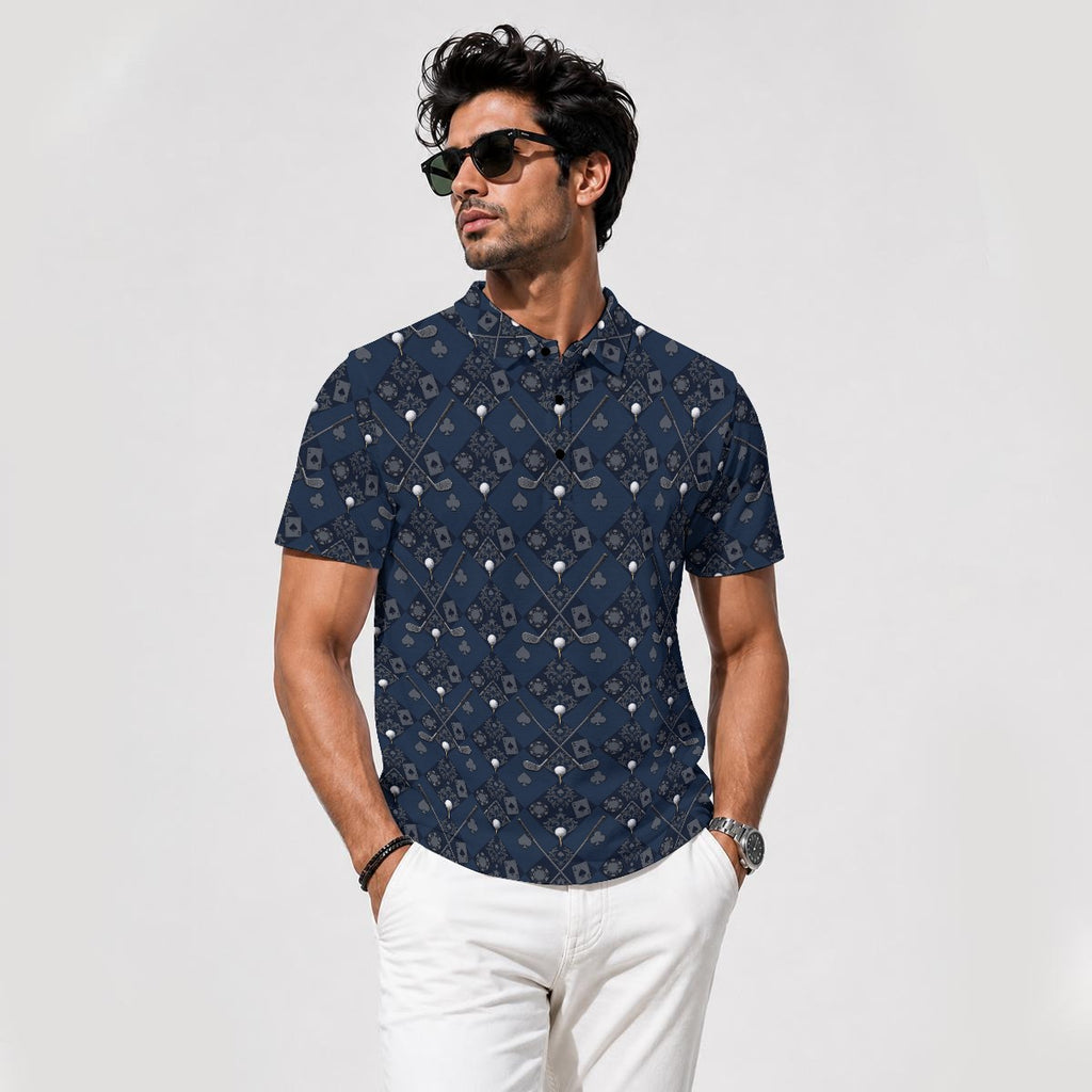 Bluffs & Bogeys ~ Cards and Clubs Blue ~ Men's Polo V4