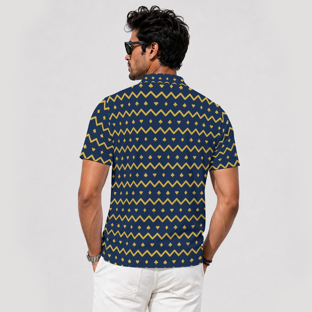 The Zigzag – Navy & Gold Performance Golf Polo V4