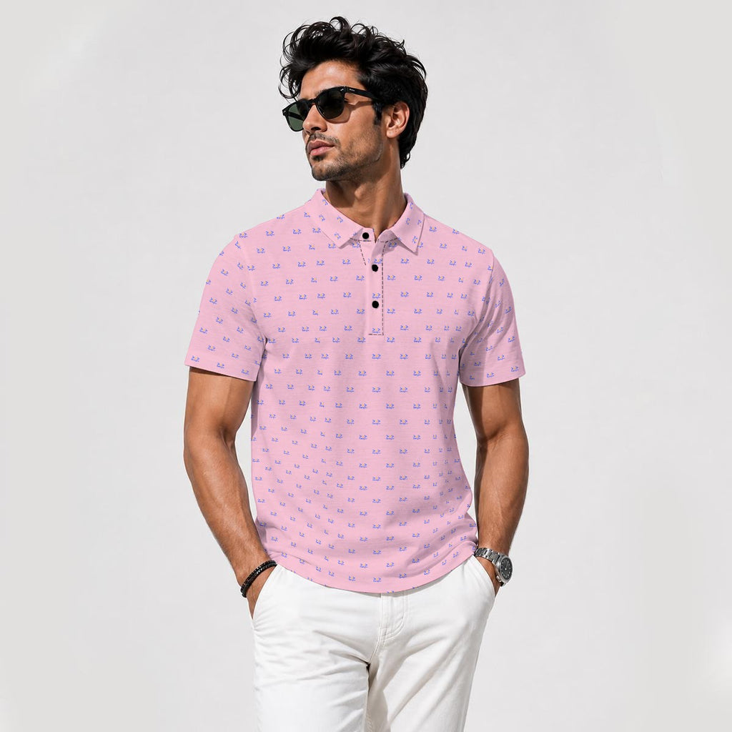 Bluffs & Bogeys Men's ~ Lucky Few Micro Print Pink Men's Polo V4