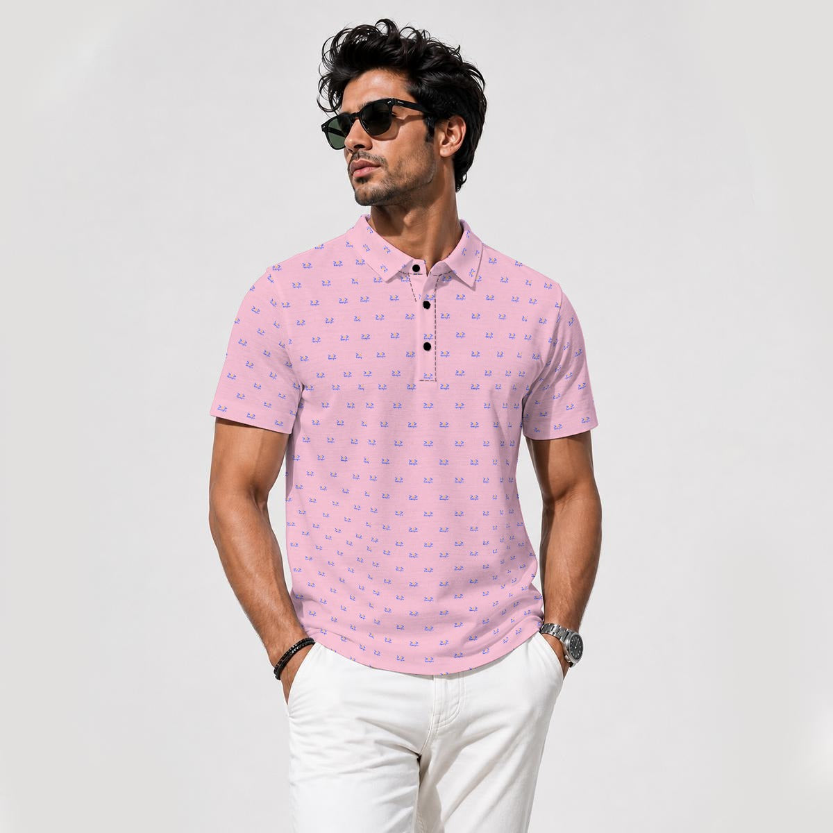 Bluffs & Bogeys Men's ~ Lucky Few Micro Print Pink Men's Polo V4