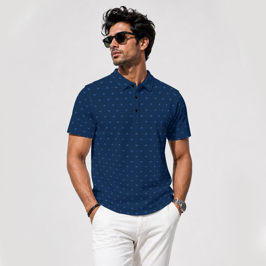 Bluffs & Bogeys Men's ~ Lucky Few Micro Print Blue Men's Polo V4