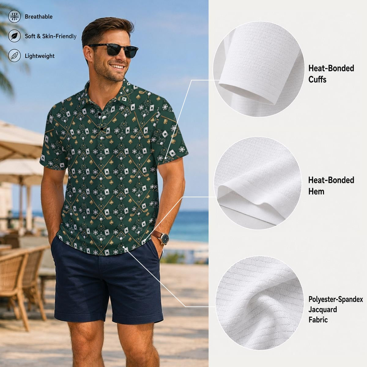 Bluffs & Bogeys ~ Cards and Clubs Green ~ Men's Polo V4