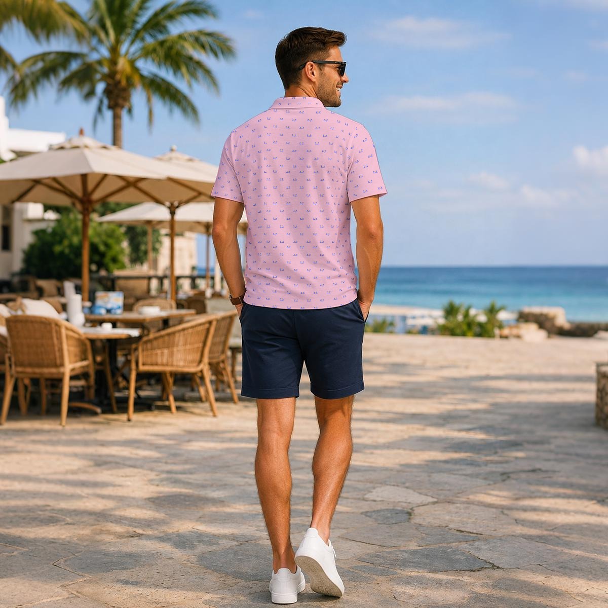 Bluffs & Bogeys Men's ~ Lucky Few Micro Print Pink Men's Polo V4