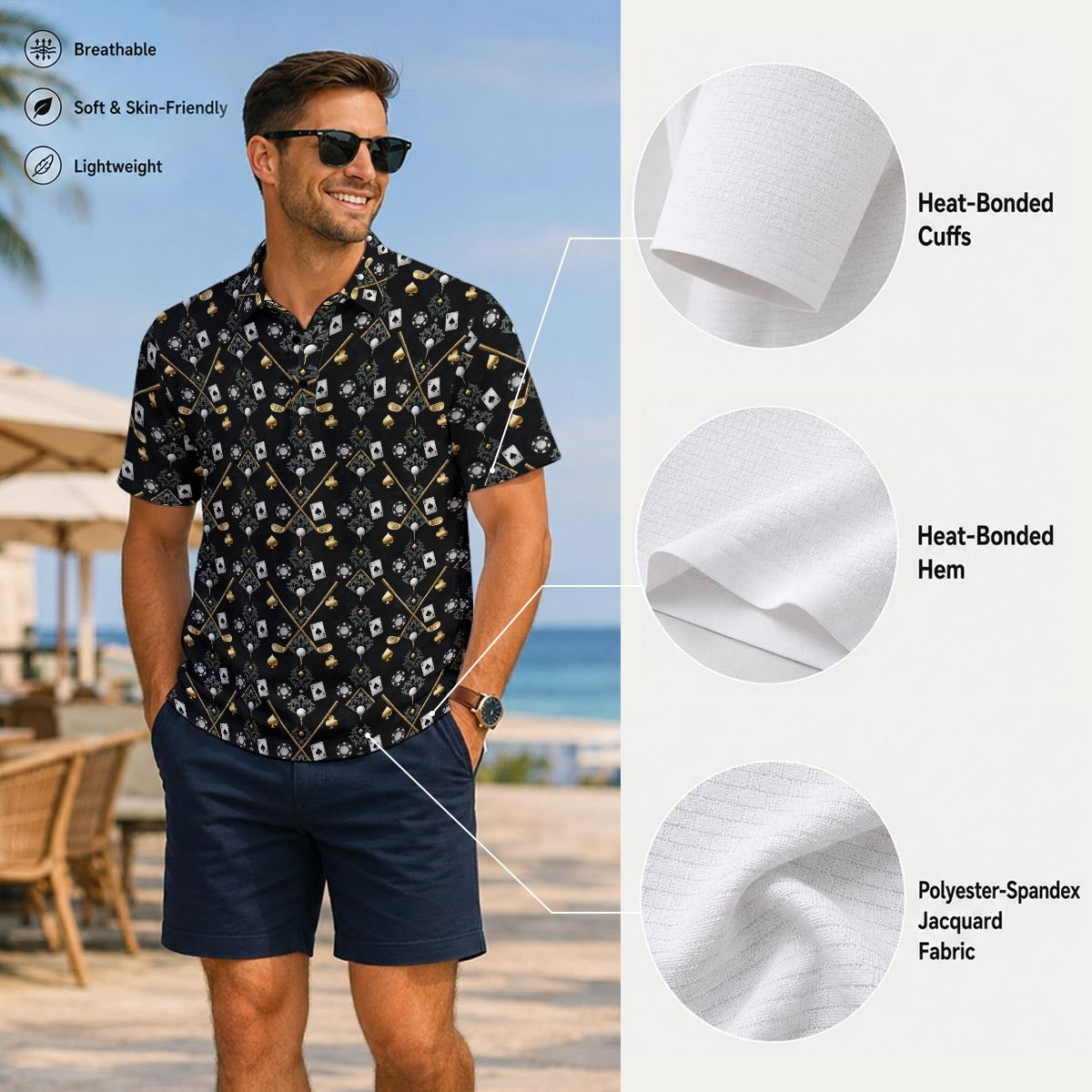 Bluffs & Bogeys ~ Cards and Clubs Black ~ Men's Polo V4