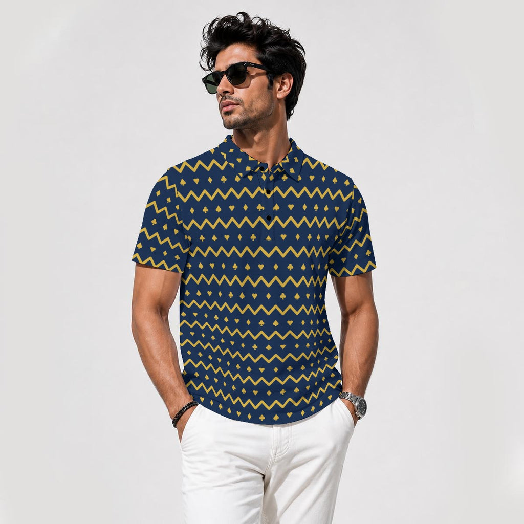 The Zigzag – Navy & Gold Performance Golf Polo V4