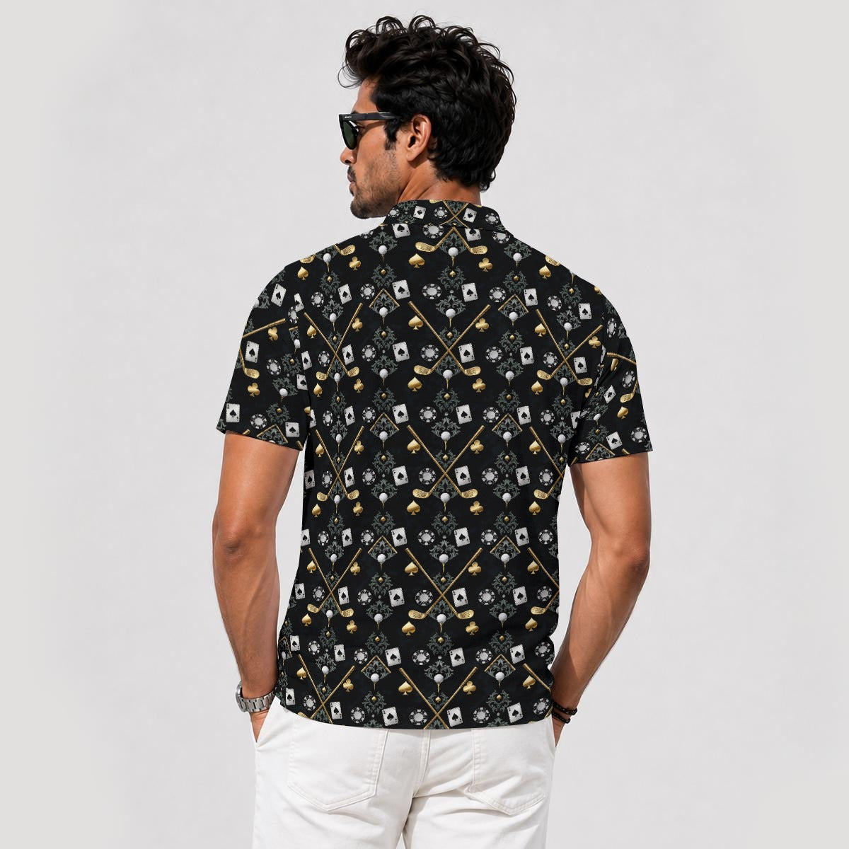 Bluffs & Bogeys ~ Cards and Clubs Black ~ Men's Polo V4