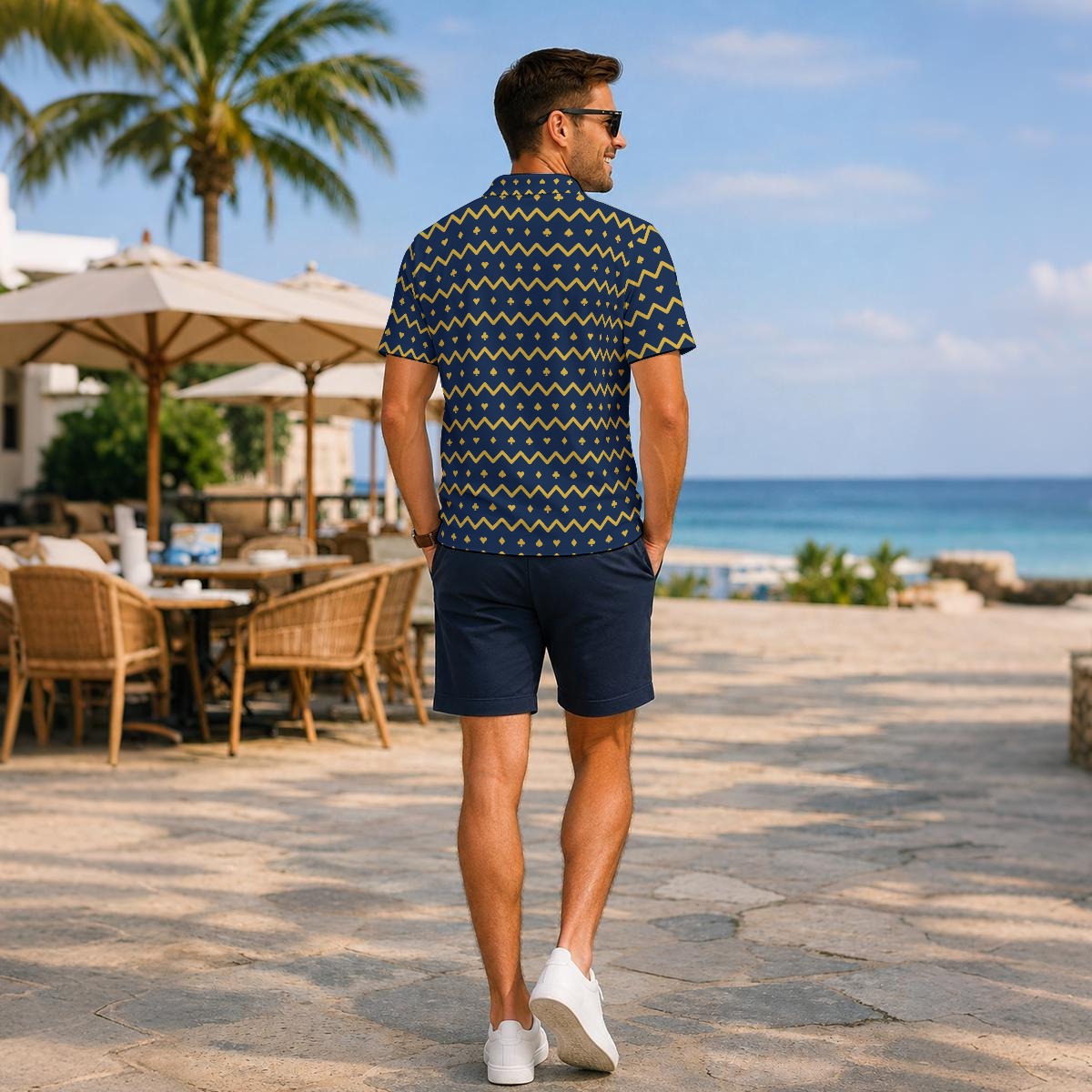 The Zigzag – Navy & Gold Performance Golf Polo V4