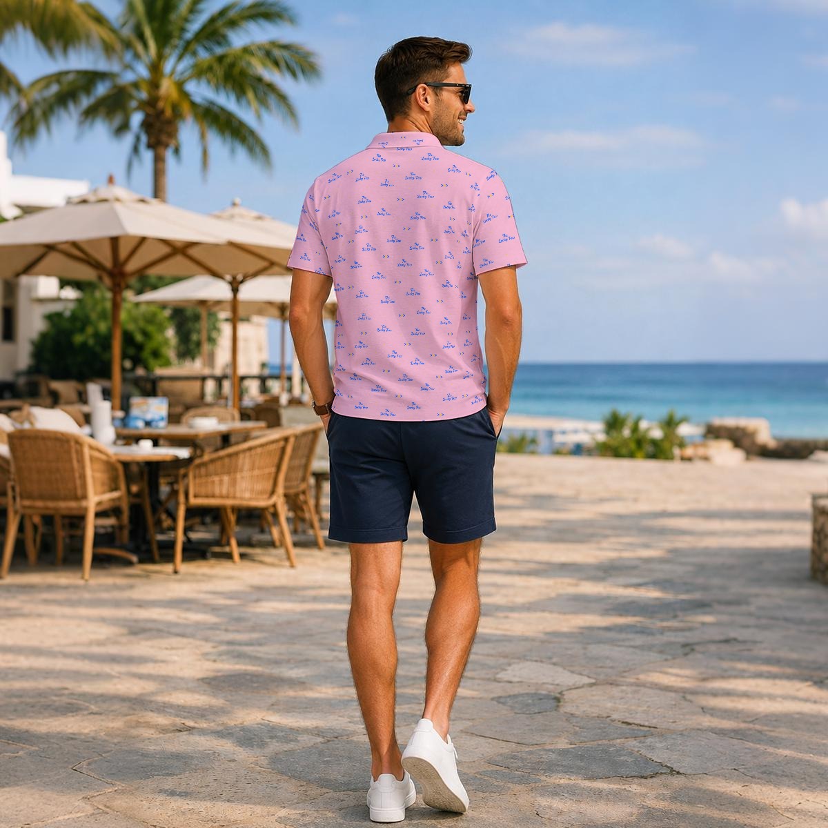 Bluffs & Bogeys Men's ~ Lucky Few Pink Men's Polo V4