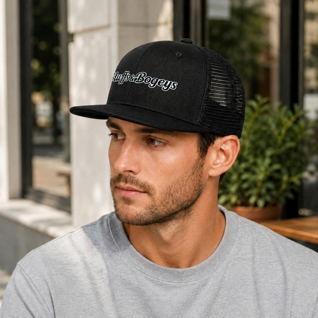 Bluffs & Bogeys Script Trucker Cap ~ Black