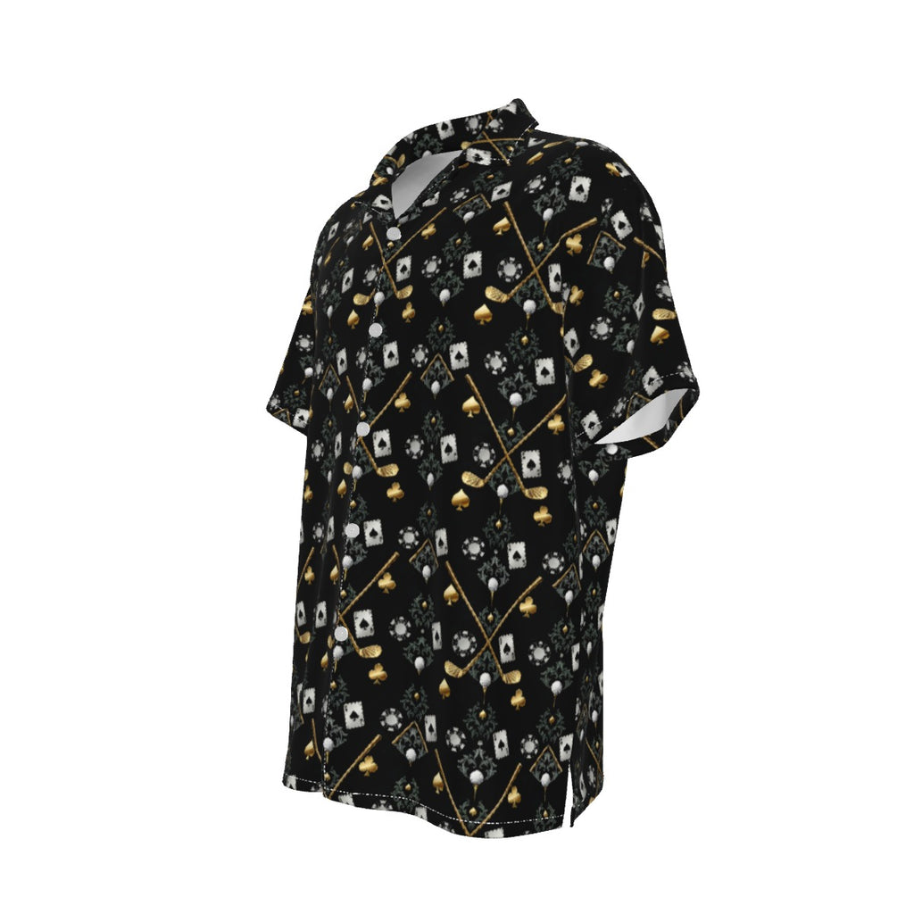 Bluffs & Bogeys Men's Performance Button-Up - Clubs and Cards  - Black