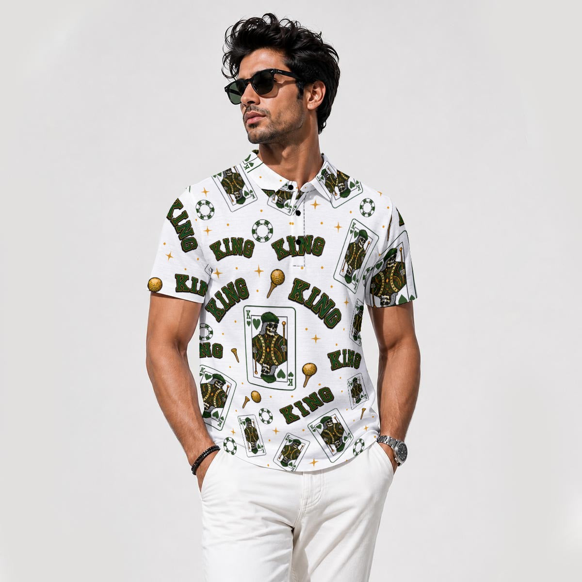 The King Performance Polo White/Green V4– Bluffs & Bogeys