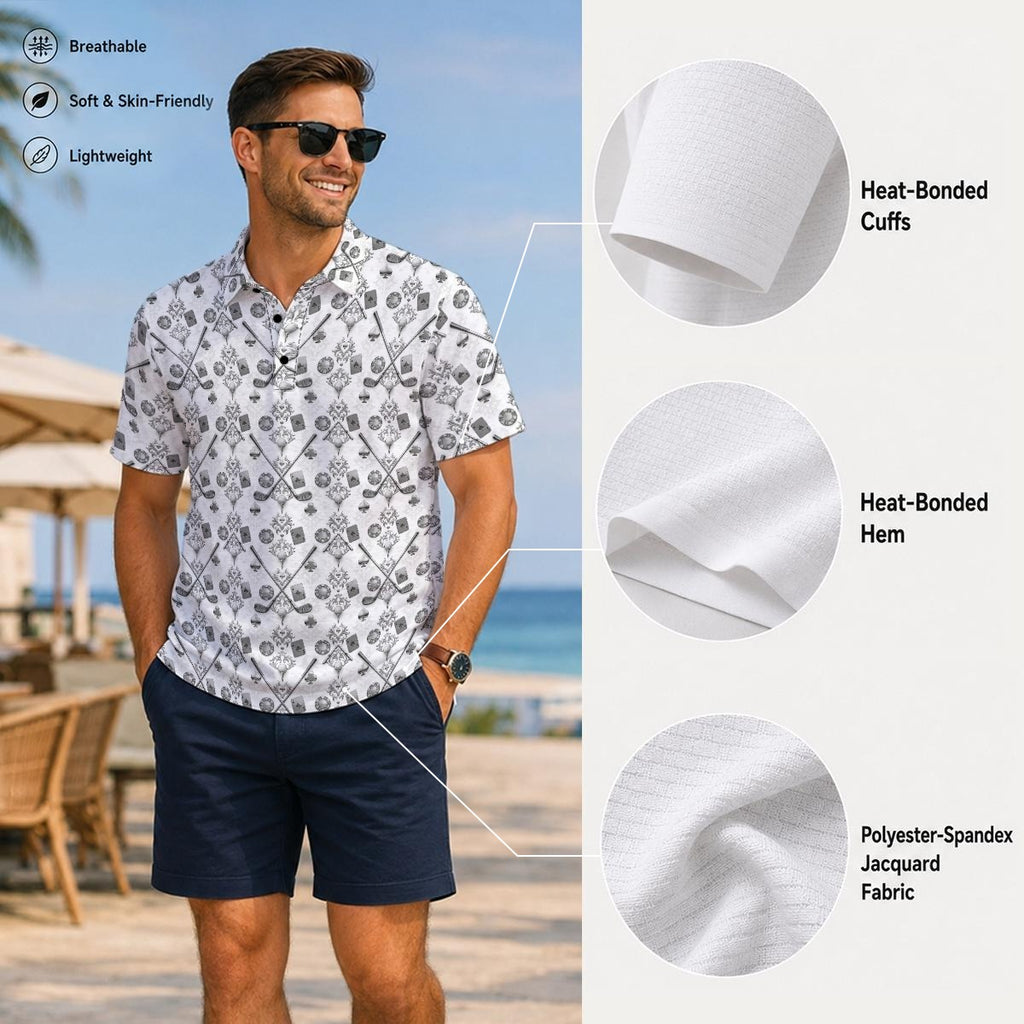 Bluffs & Bogeys ~ Cards and Clubs White ~ Men's Polo V4