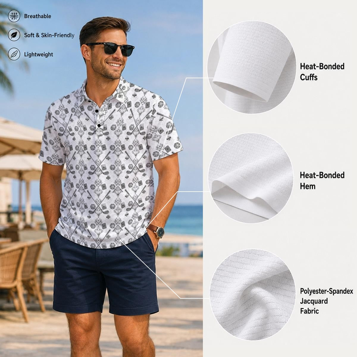 Bluffs & Bogeys ~ Cards and Clubs White ~ Men's Polo V4