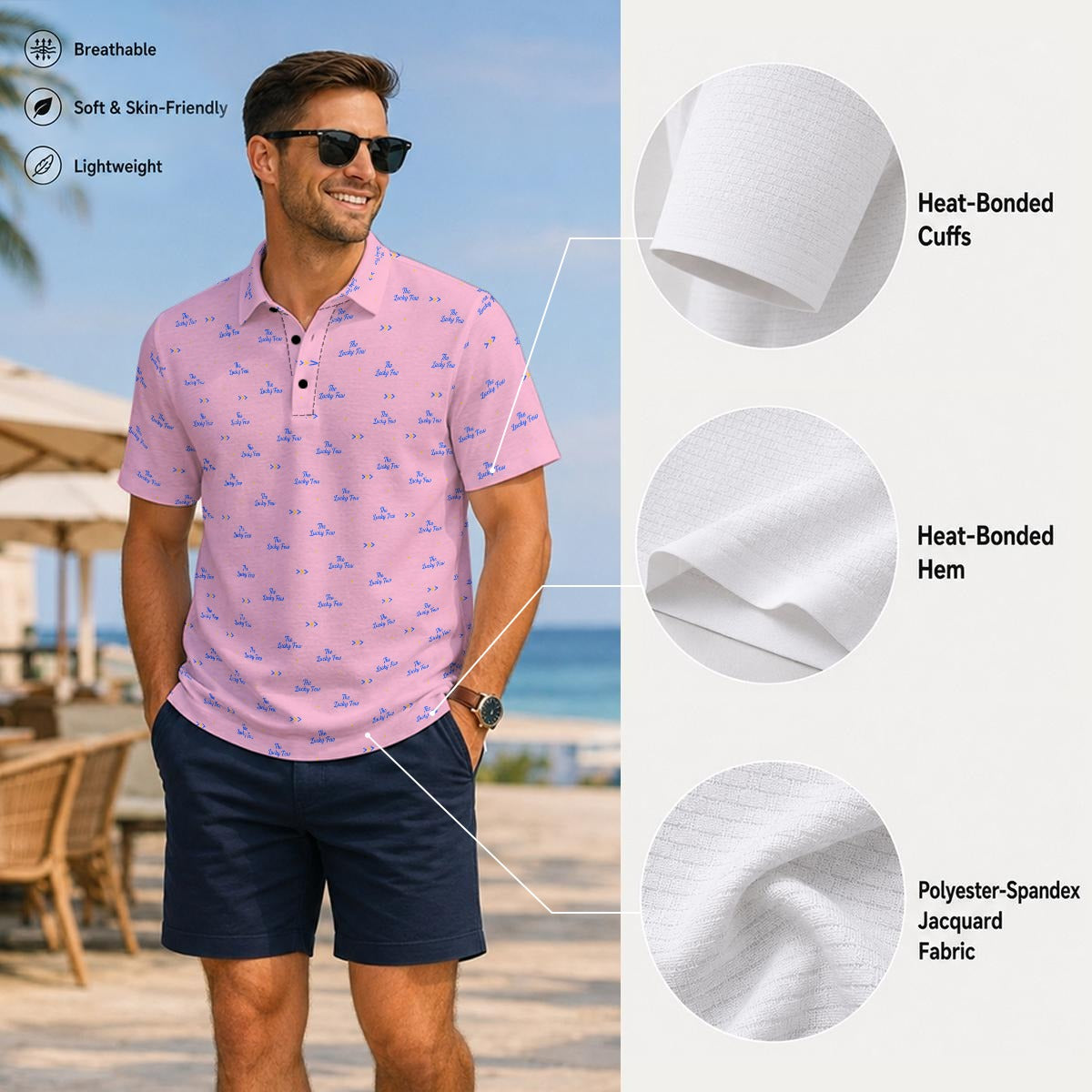 Bluffs & Bogeys Men's ~ Lucky Few Pink Men's Polo V4
