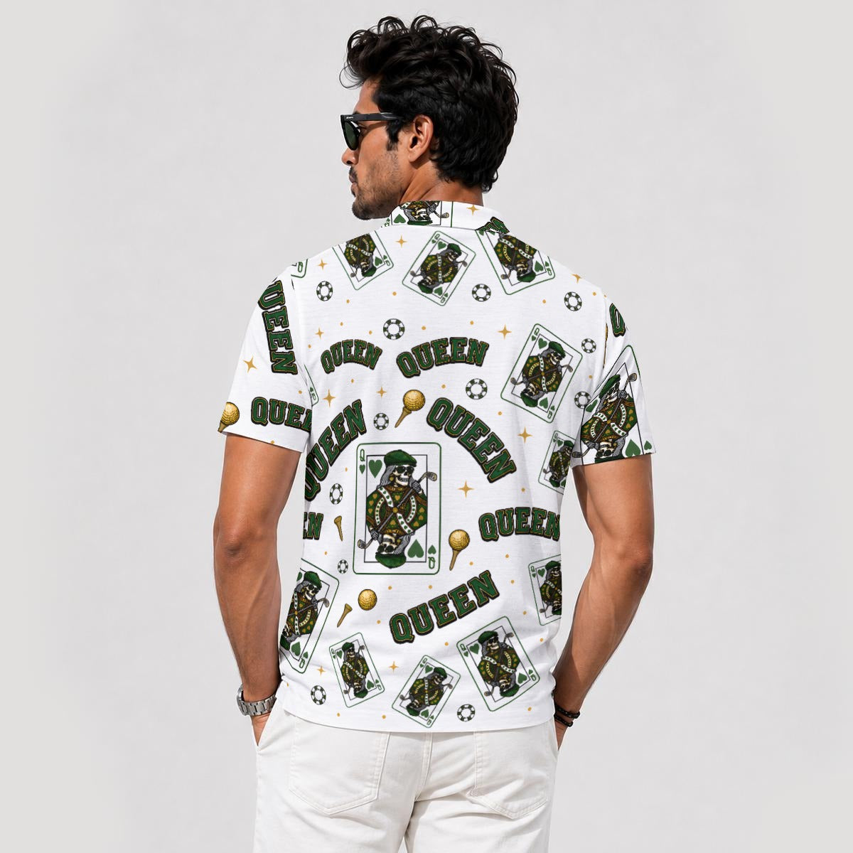 The Queen Performance Polo  White/ Green– Bluffs & Bogeys V4