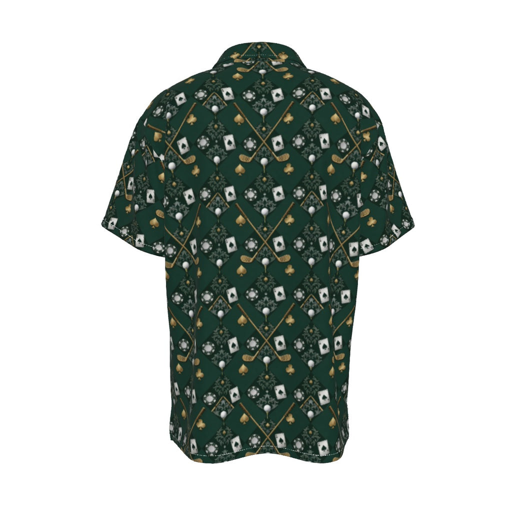 Bluffs & Bogeys Men's Performance Button-Up - Clubs and Cards  - Green