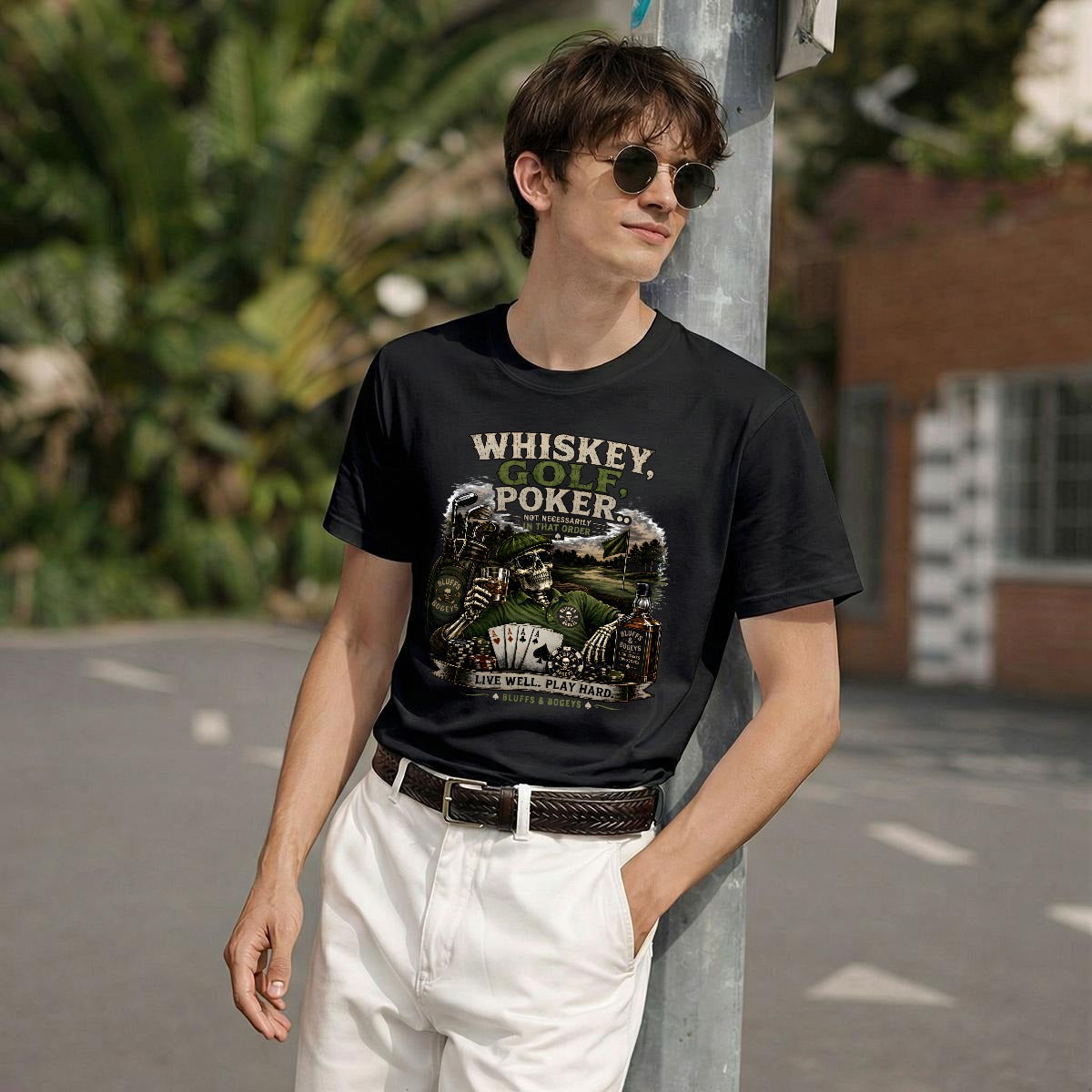 Whiskey, Golf, Poker... Not Necessarily in That Order™ T-Shirt Front