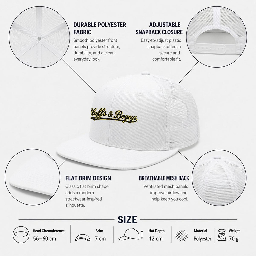 Bluffs & Bogeys Script Trucker Cap ~ White