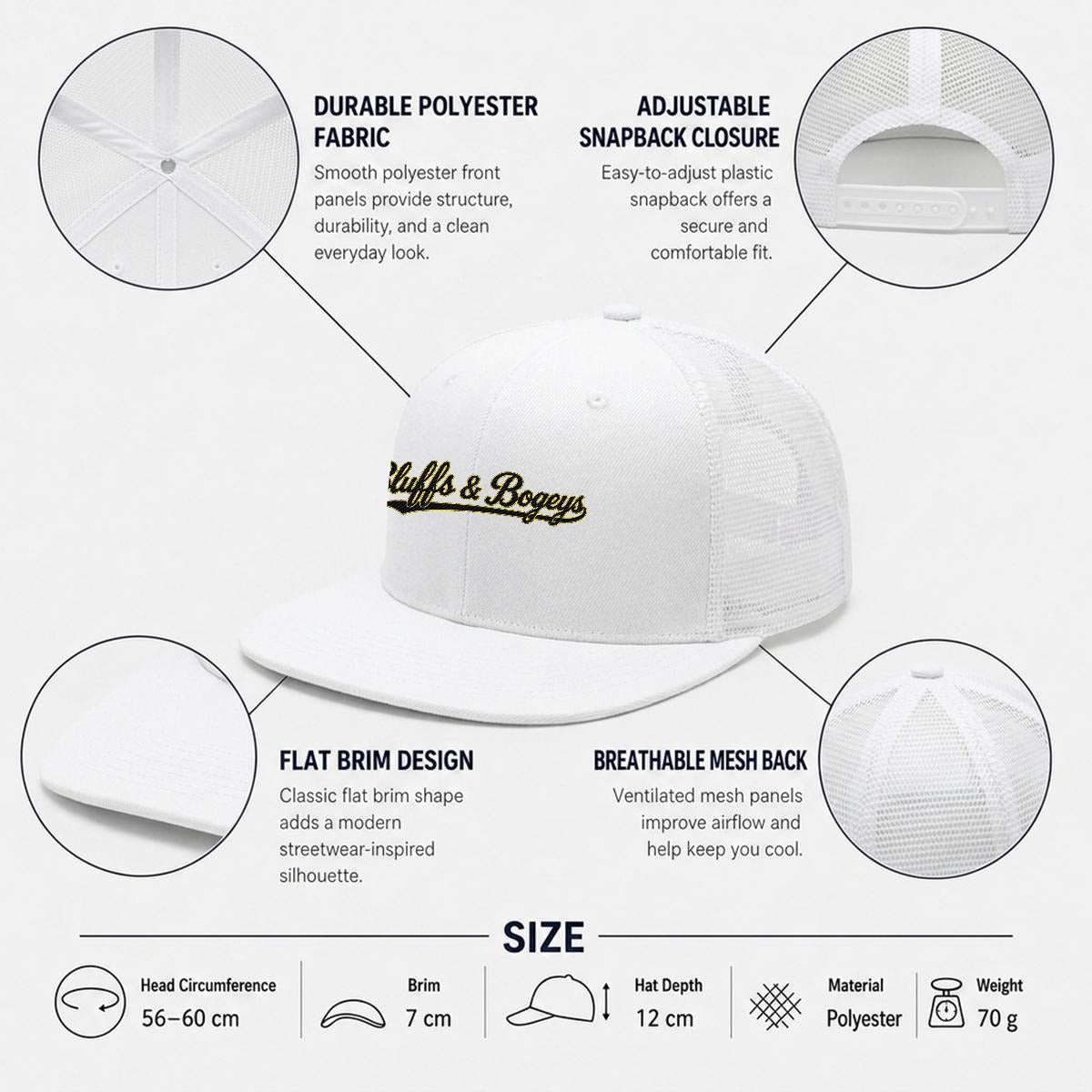 Bluffs & Bogeys Script Trucker Cap ~ White