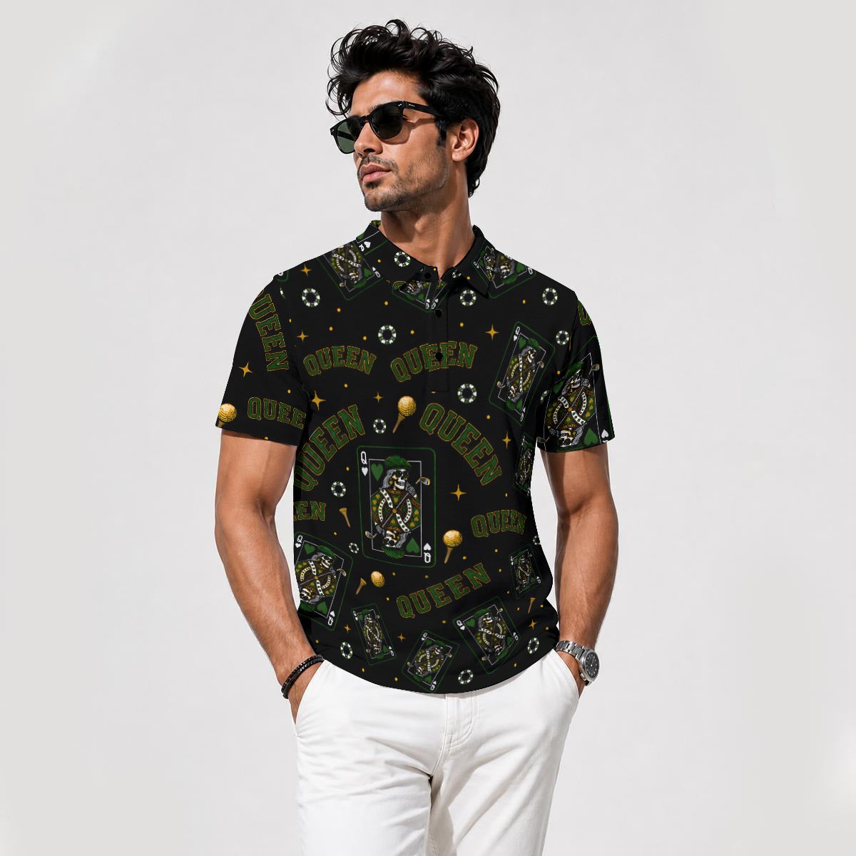 The Queen Performance Polo  Black / Green– Bluffs & Bogeys V4