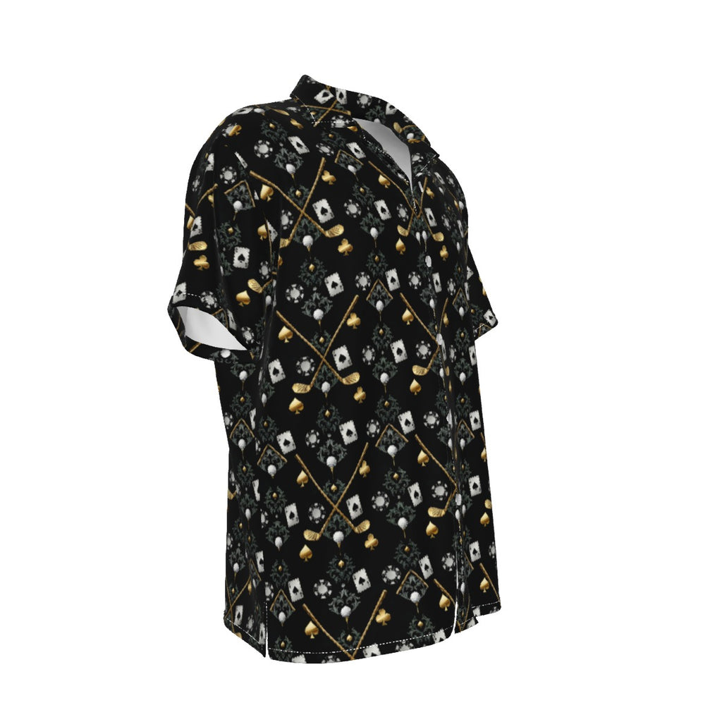 Bluffs & Bogeys Men's Performance Button-Up - Clubs and Cards  - Black