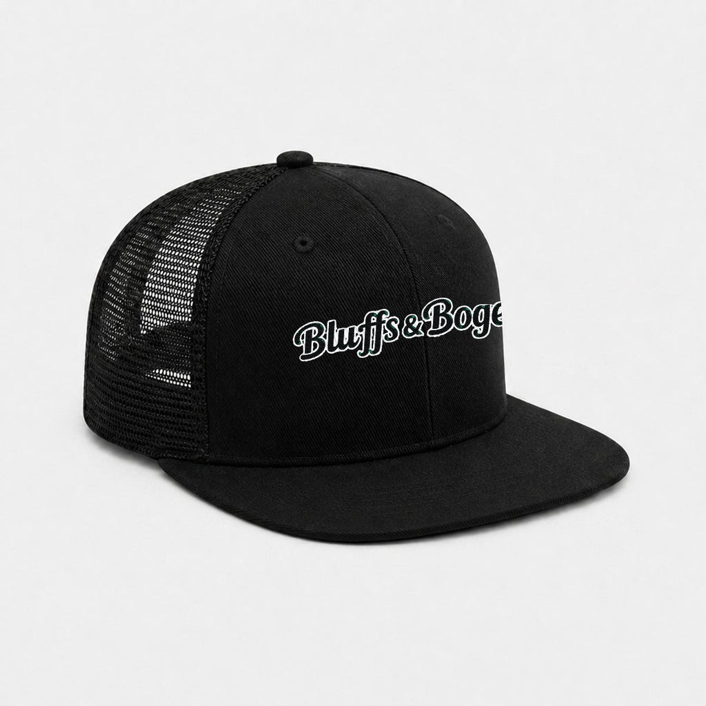 Bluffs & Bogeys Script Trucker Cap ~ Black