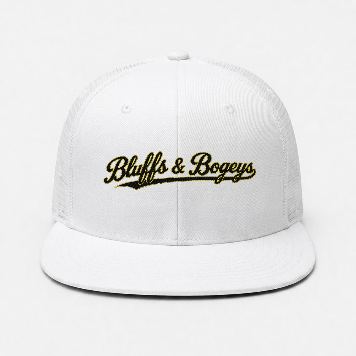 Bluffs & Bogeys Script Trucker Cap ~ White