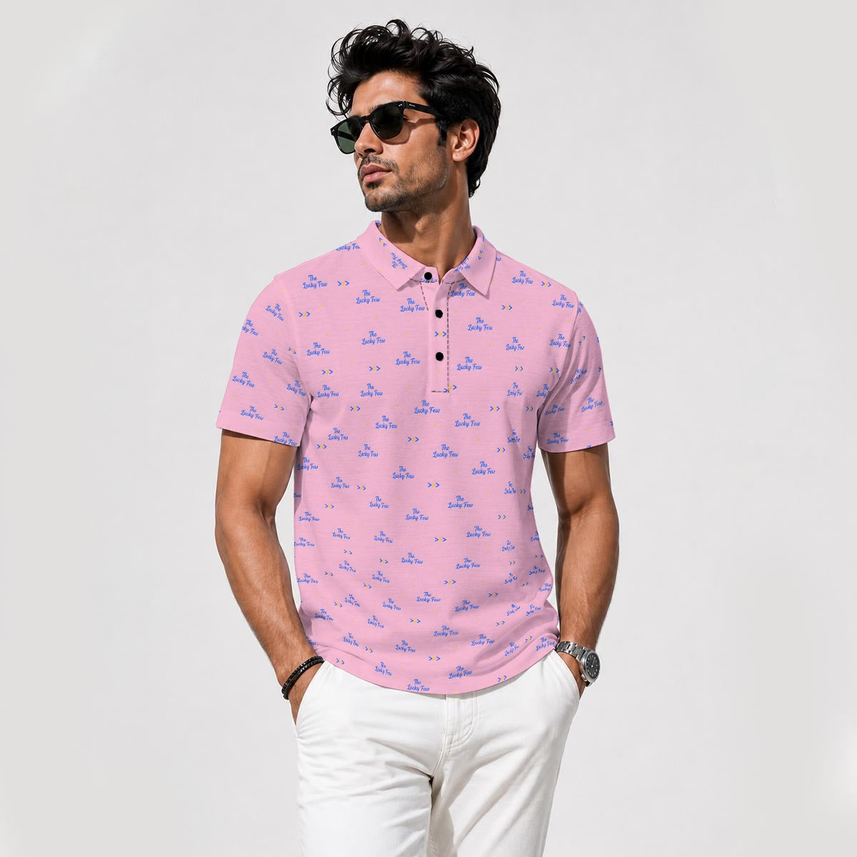 Bluffs & Bogeys Men's ~ Lucky Few Pink Men's Polo V4